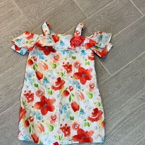 Janie And Jack Girls Floral Cold-Shoulder Dress — Red, Blue & Green Sz 6 Spring